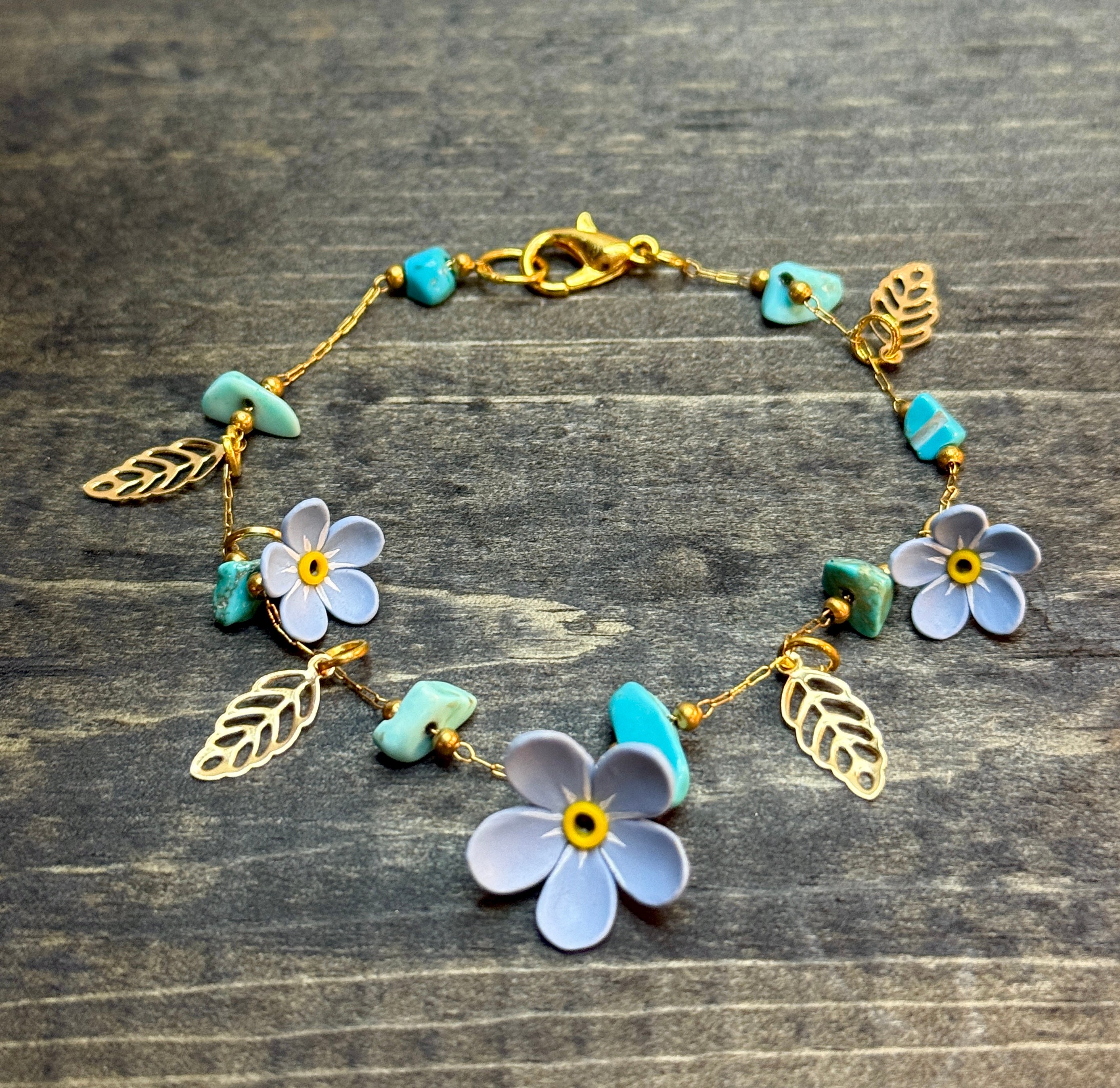 Gold Forget Me Not Charm Bracelet