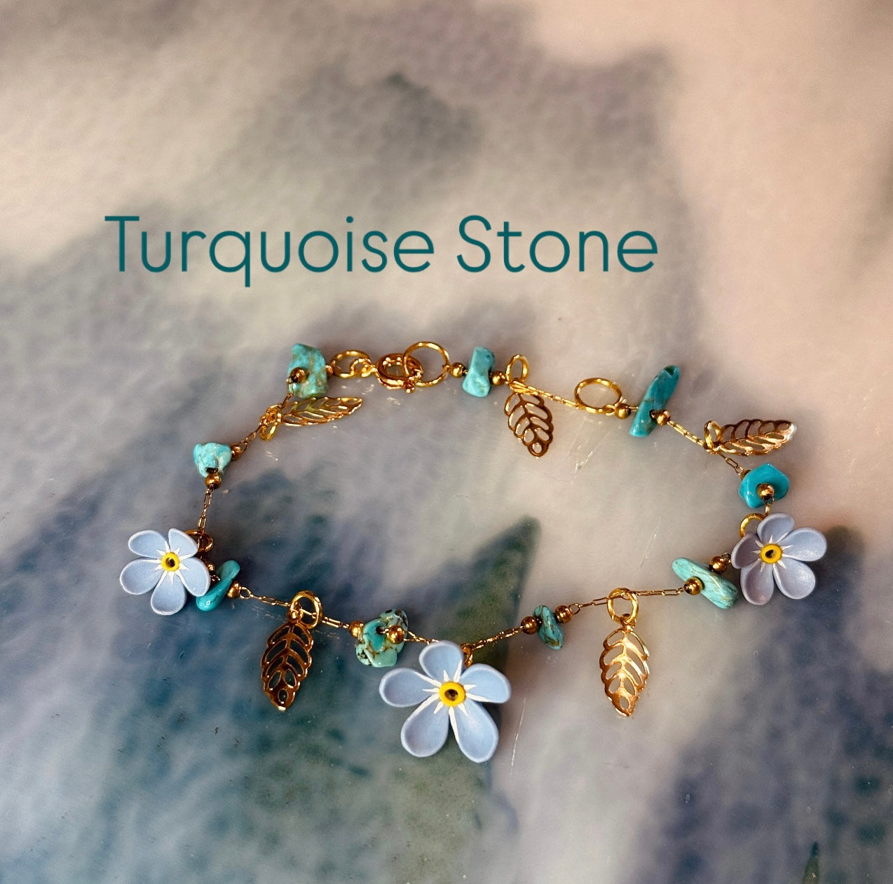 Gold Forget Me Not Charm Bracelet