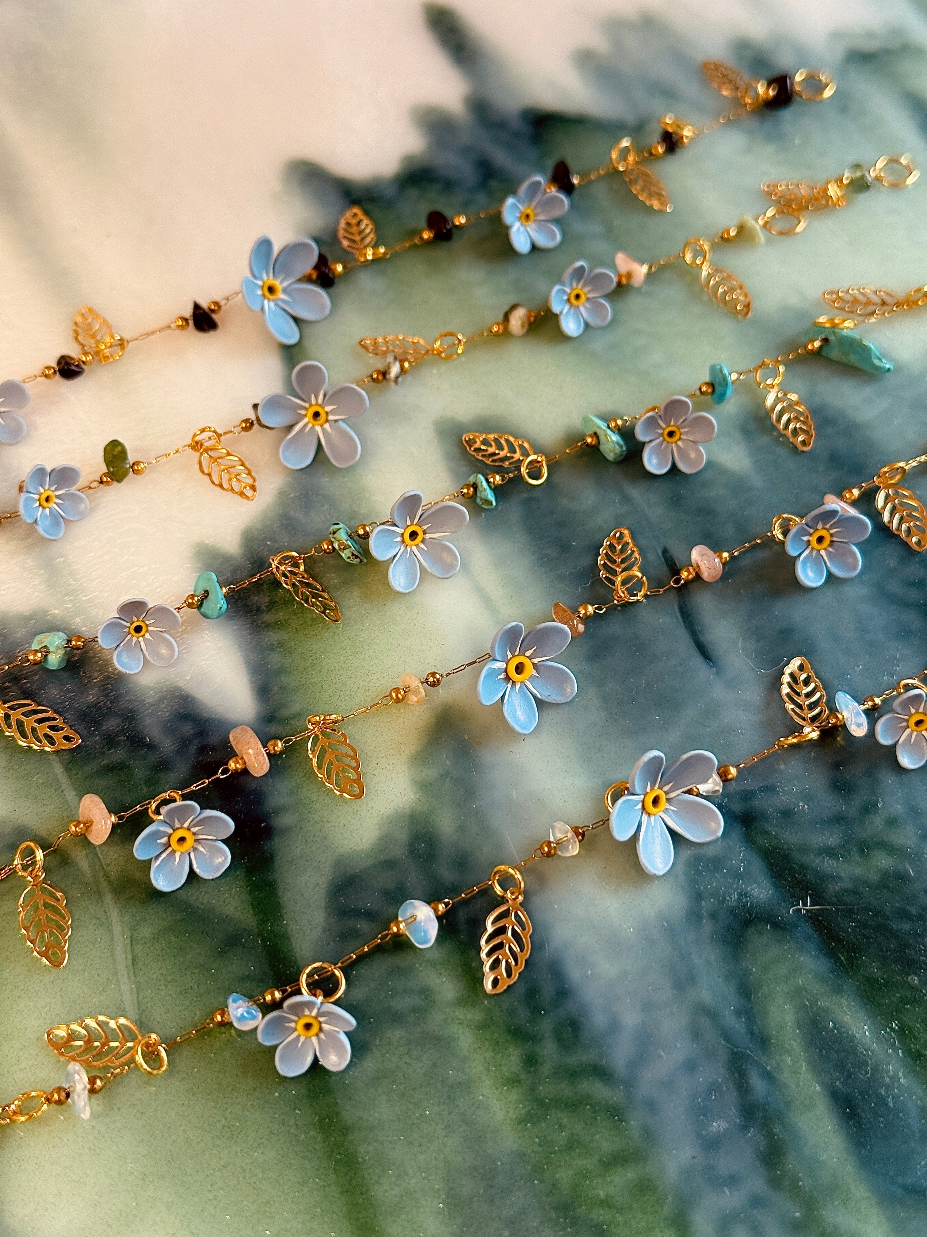 Gold Forget Me Not Charm Bracelet