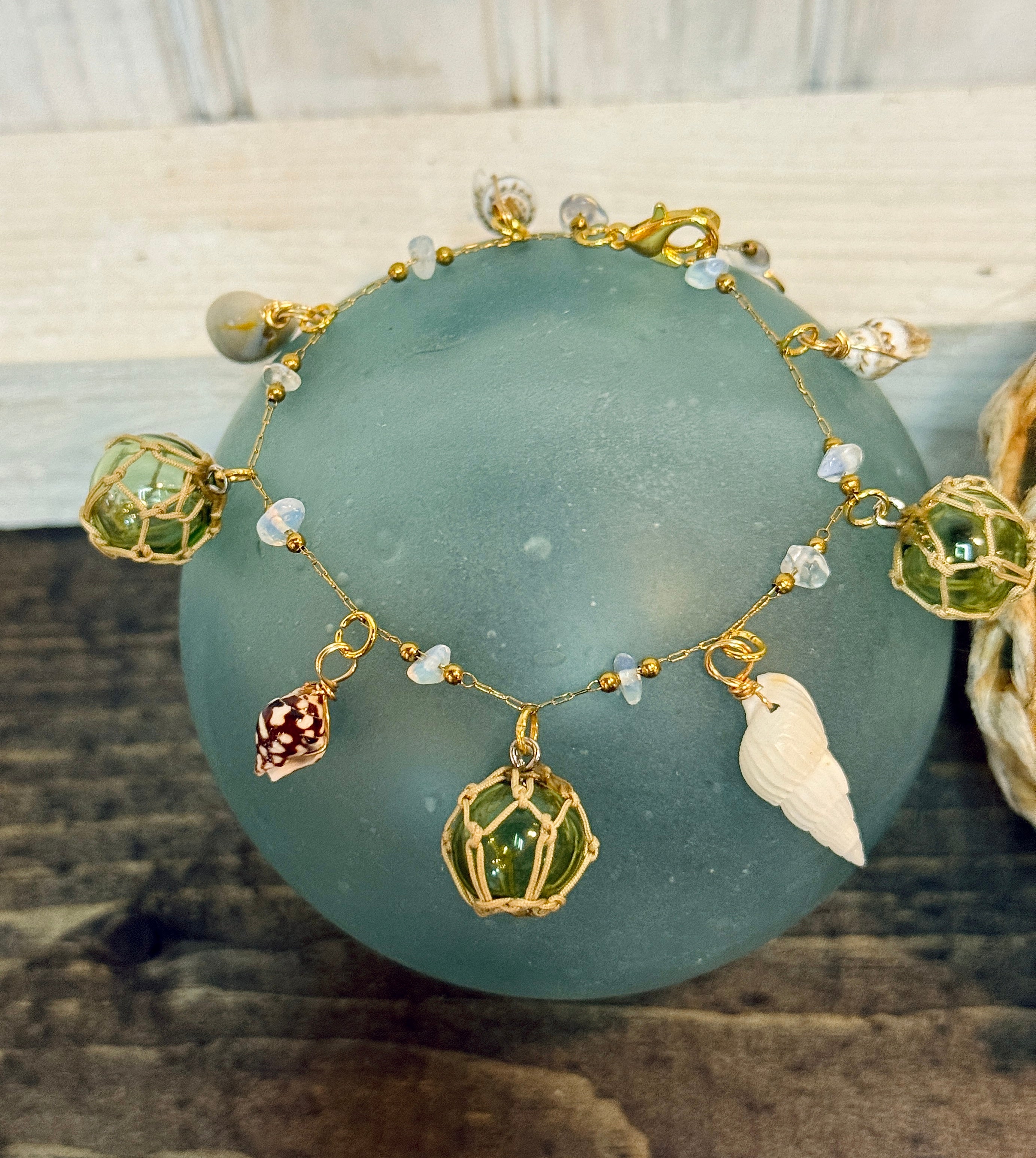 Glass Float Shell Charm Bracelet