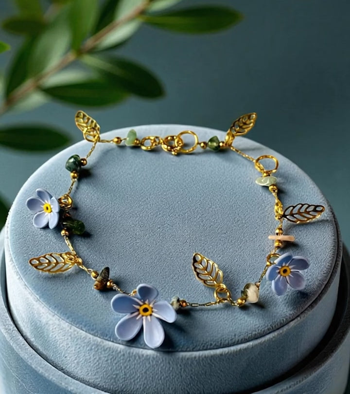 Gold Forget Me Not Charm Bracelet