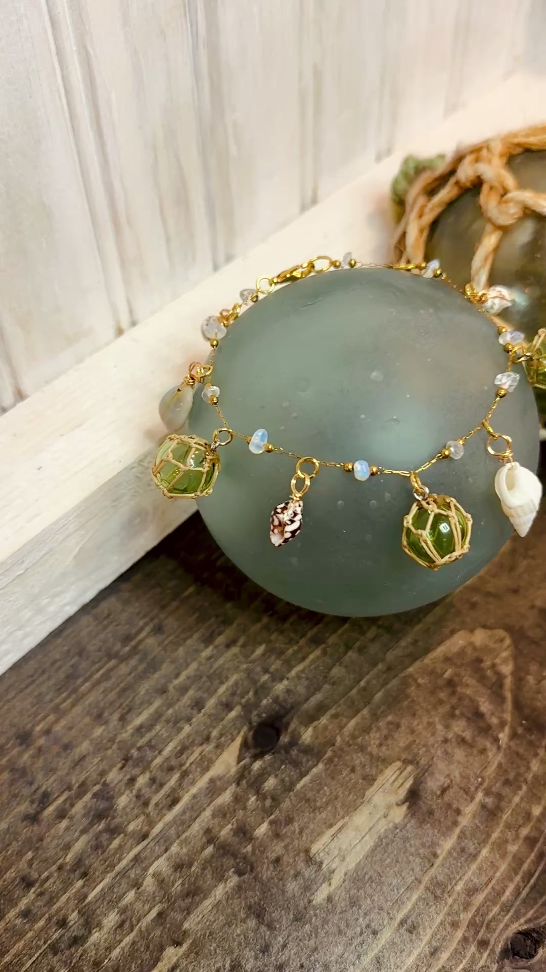 Glass Float Shell Charm Bracelet